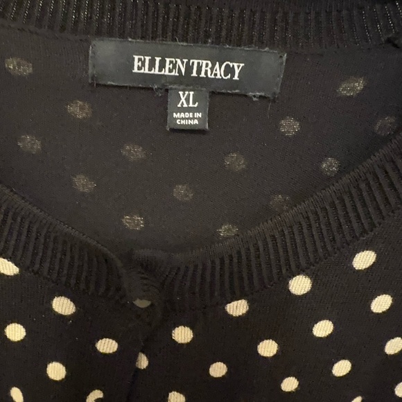 Ellen Tracy Sweaters - Ellen Tracy Black Cardigan with Cream Polka Dots